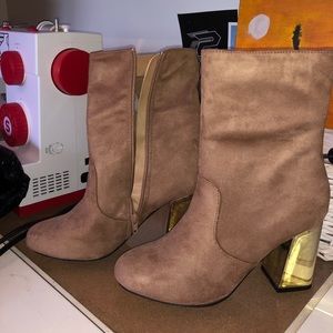 BRAND NEW Beige Booties With Gold Heel